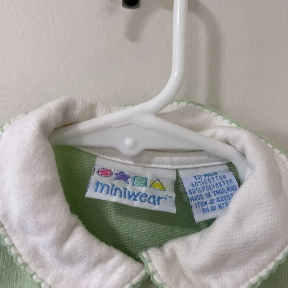 Lot of 2 Miniwear Vintage Baby Girls Sz 12 Months Long Sleeve Rompers Pink Green